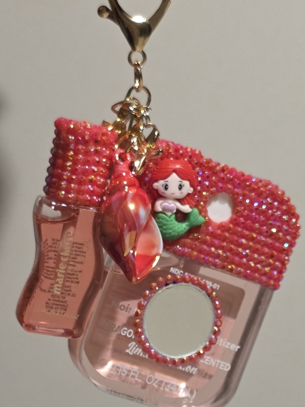 Hand Made Little Mermaid Hand Sanitizer Keychain Set